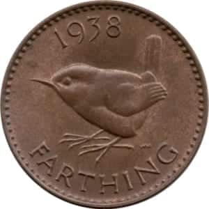 The reverse design of the farthing depicting a wren
