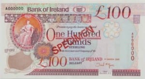 Bank of Ireland £100 Note Front Design