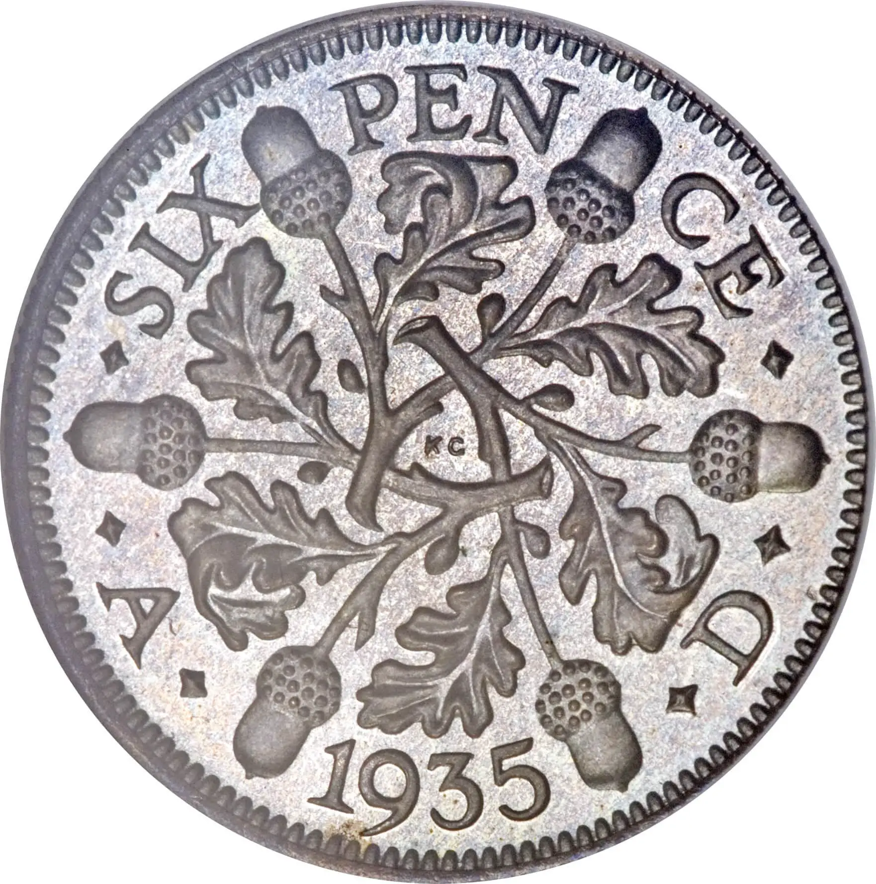 George V sixpence with acorn reverse design