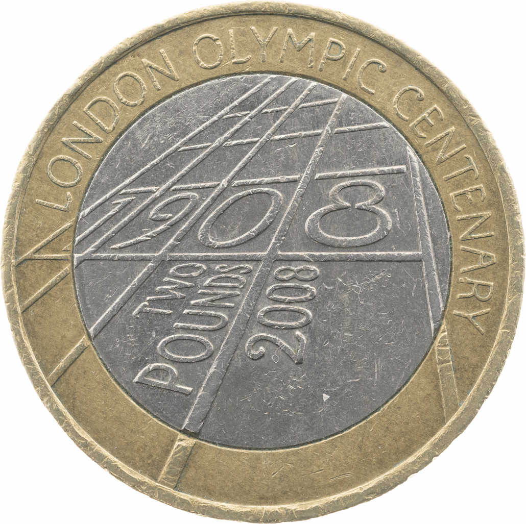 The reverse of the 2008 Olympic Centenary £2 Coin