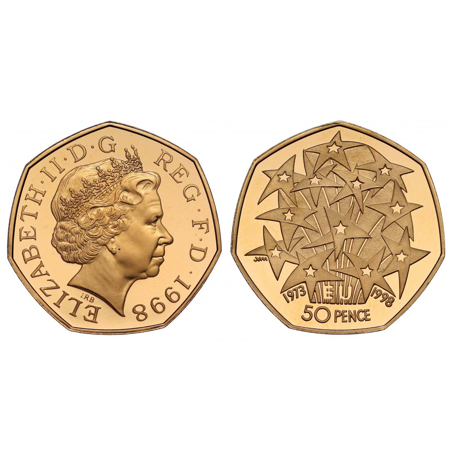 1998 EU Membership 25th Anniversary UK 50 Pence Gold Coin