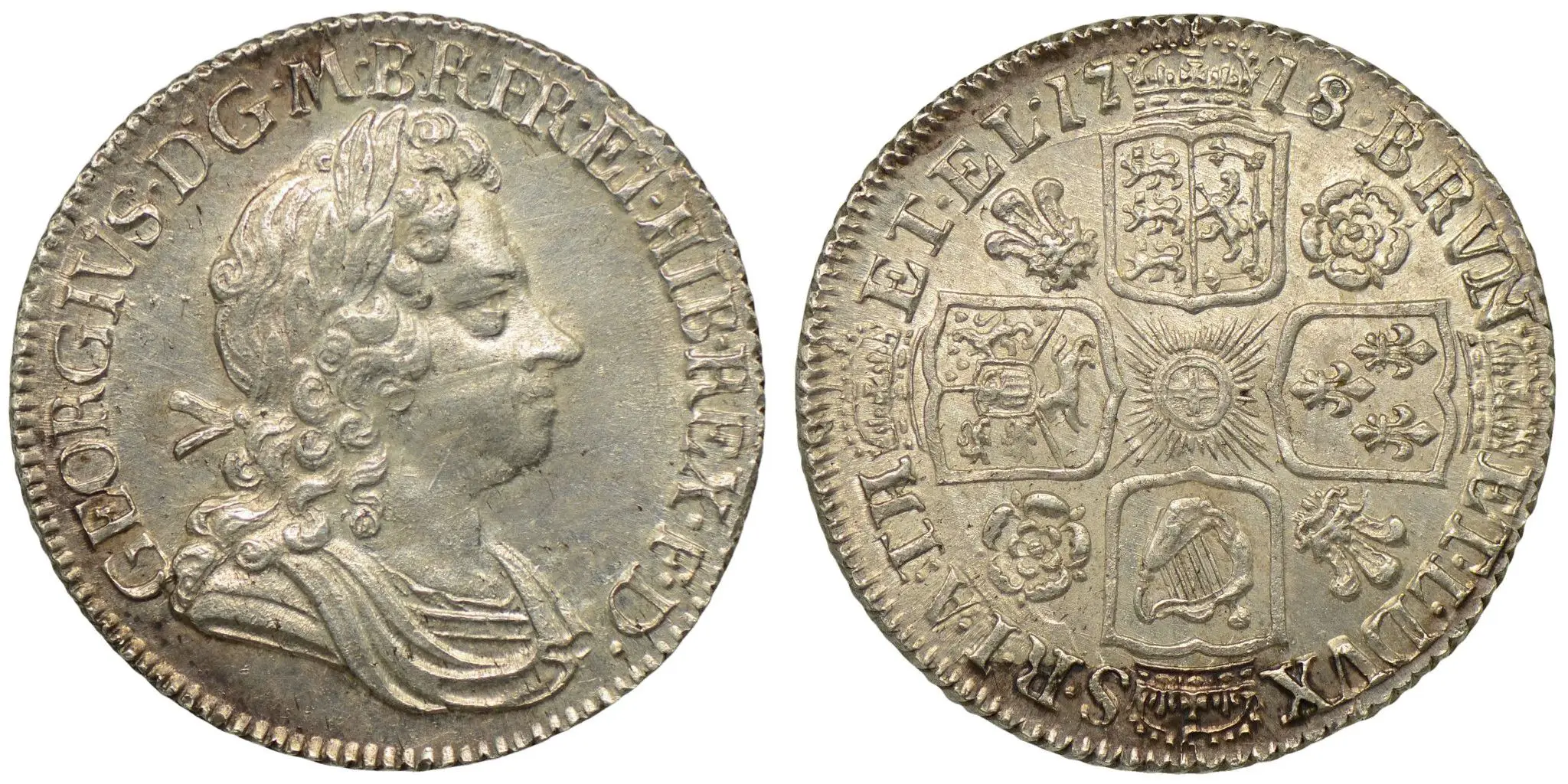 1718 George I Shilling Roses & Plumes