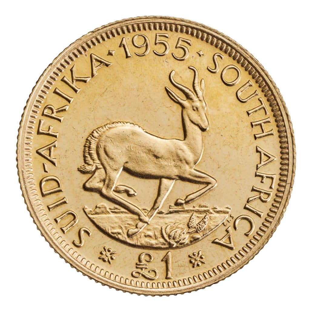 1955 Queen Elizabeth II South Africa Pound gold proof reverse