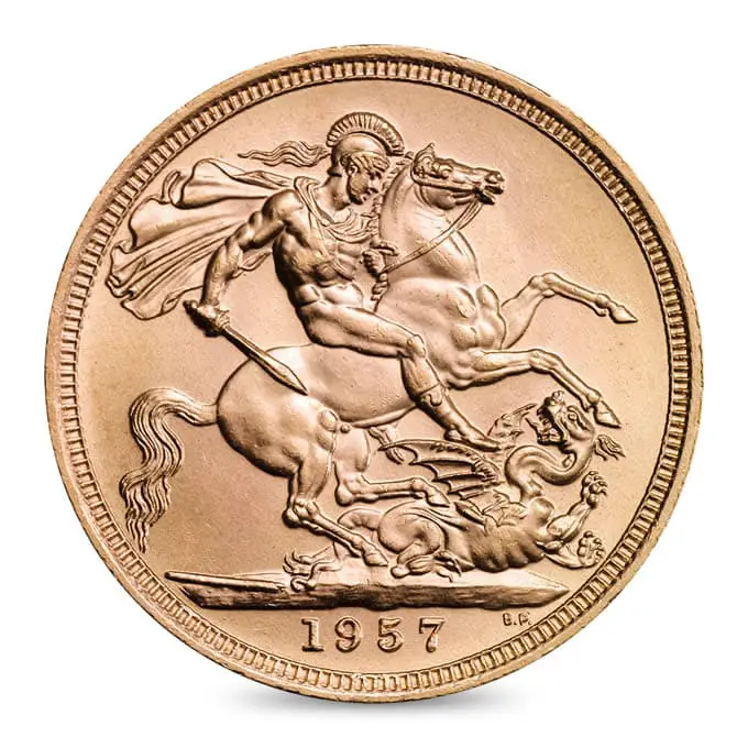 1957 Queen Elizabeth II Gold Sovereign reverse