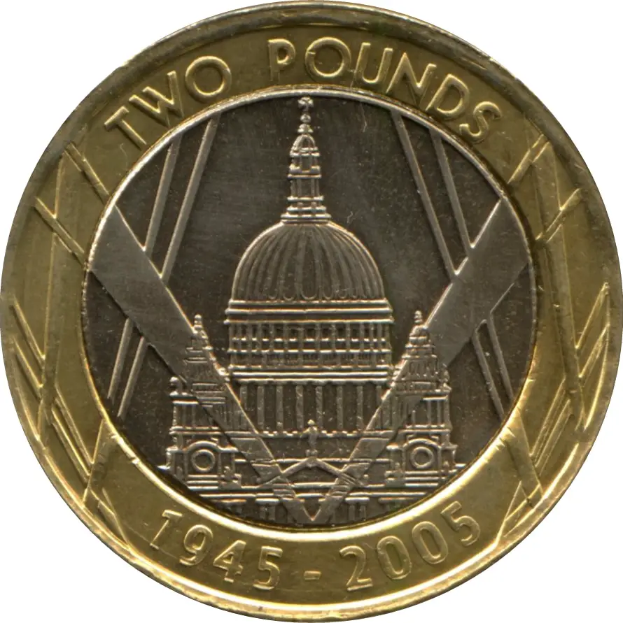 2 Pounds - Elizabeth II 4th portrait; St. Paul's Cathedral reverse