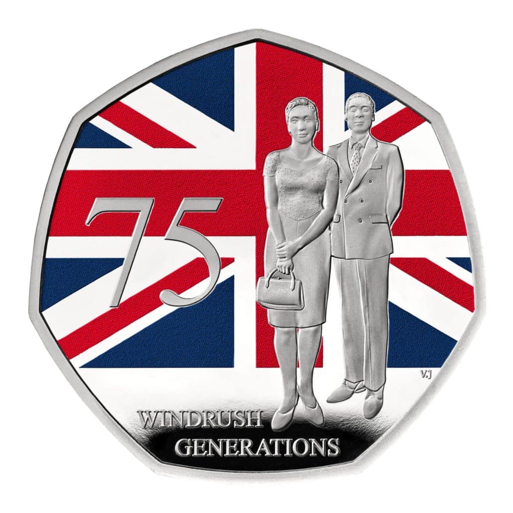 75 Years of the Windrush Generation 2023 UK 50p Silver Proof Piedfort Colour Coin