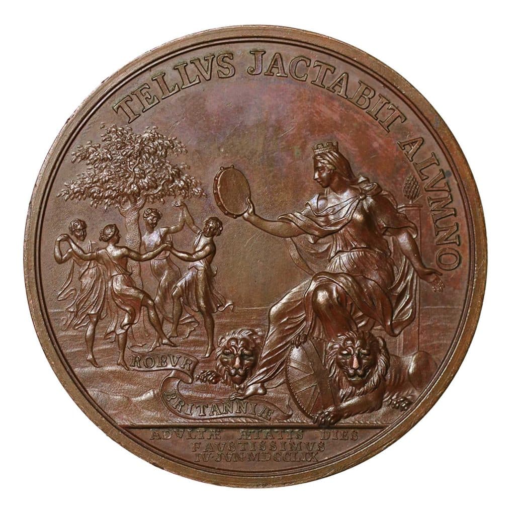 1759 George the Prince of Wales Bronze Medal 'Majority of George' reverse