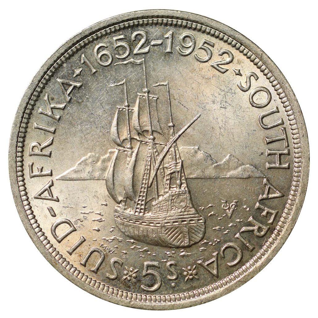 George VI Silver 5 Shillings - 1952 South of Africa reverse