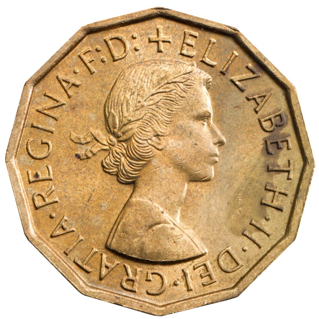 Queen Elizabeth II 1964 Brass Threepence obverse