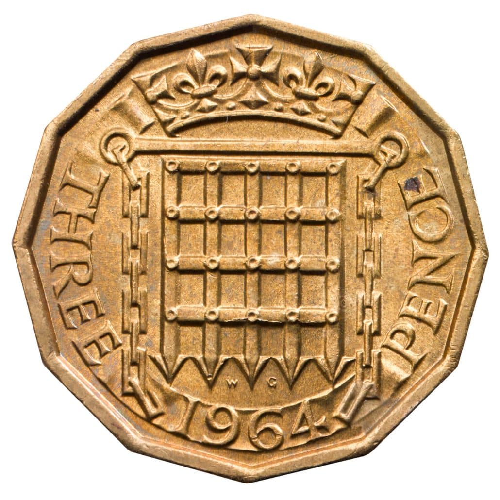 Queen Elizabeth II 1964 Brass Threepence reverse